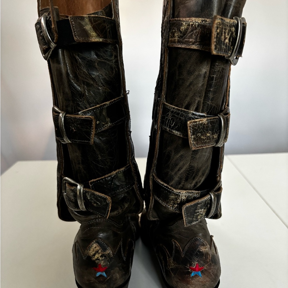 Rugged Leather Buckle Boots